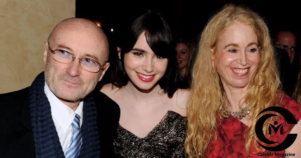 Lily Collins with her parents during an event, highlighting her close family background.